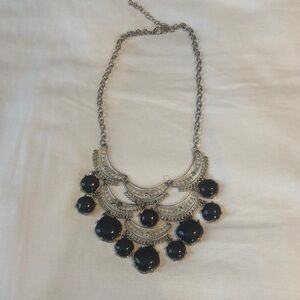 Elegant Silver and Blue Statement Necklace
